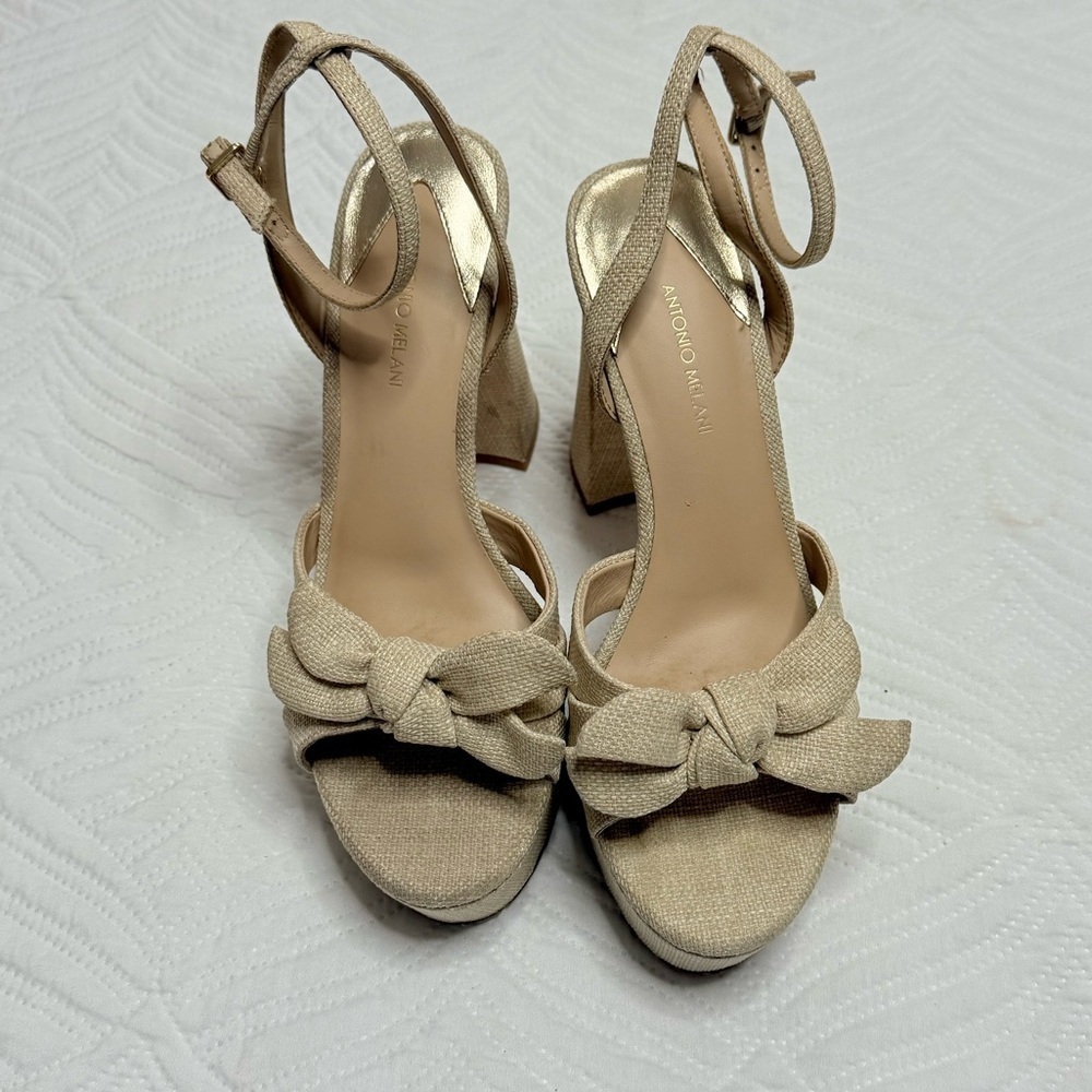 Antonio Melani Bindi Women’s Raffia Bow Platform Chunky Heels. Size 8.5 - Picture 2 of 8